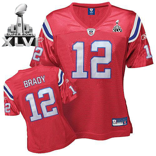 Patriots #12 Tom Brady Red Women's Alternate Super Bowl XLVI Stitched NFL Jersey